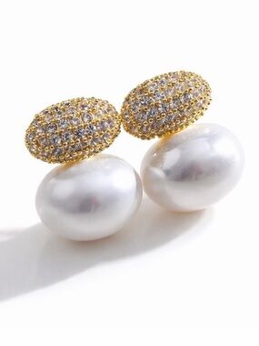 Crystal Topped Pearl Drop Earrings
